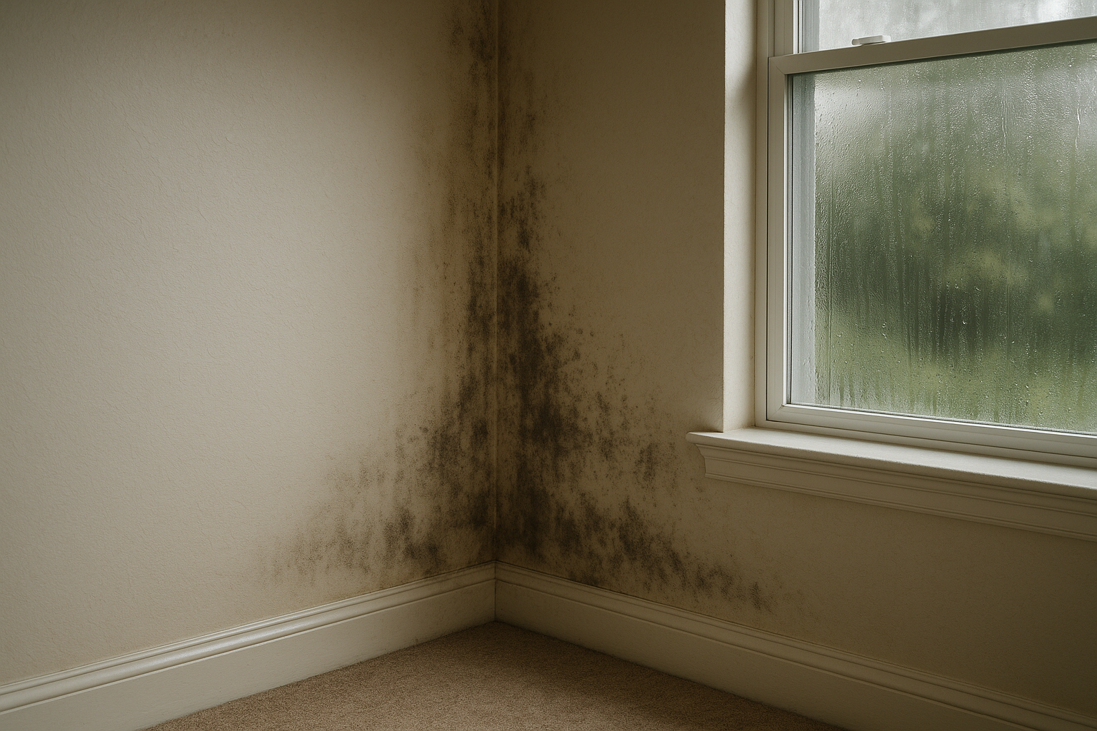 Early mold growth on a humid interior wall illustrating the Houston mold problem in a Gulf Coast home