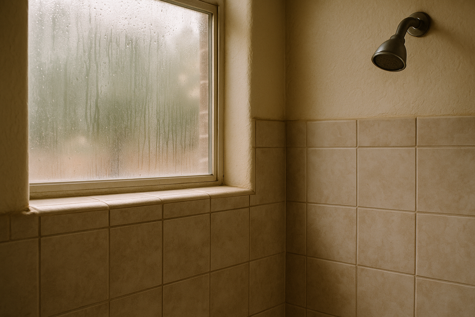 Damp bathroom corner showing where mold commonly grows in Texas homes due to humidity and condensation